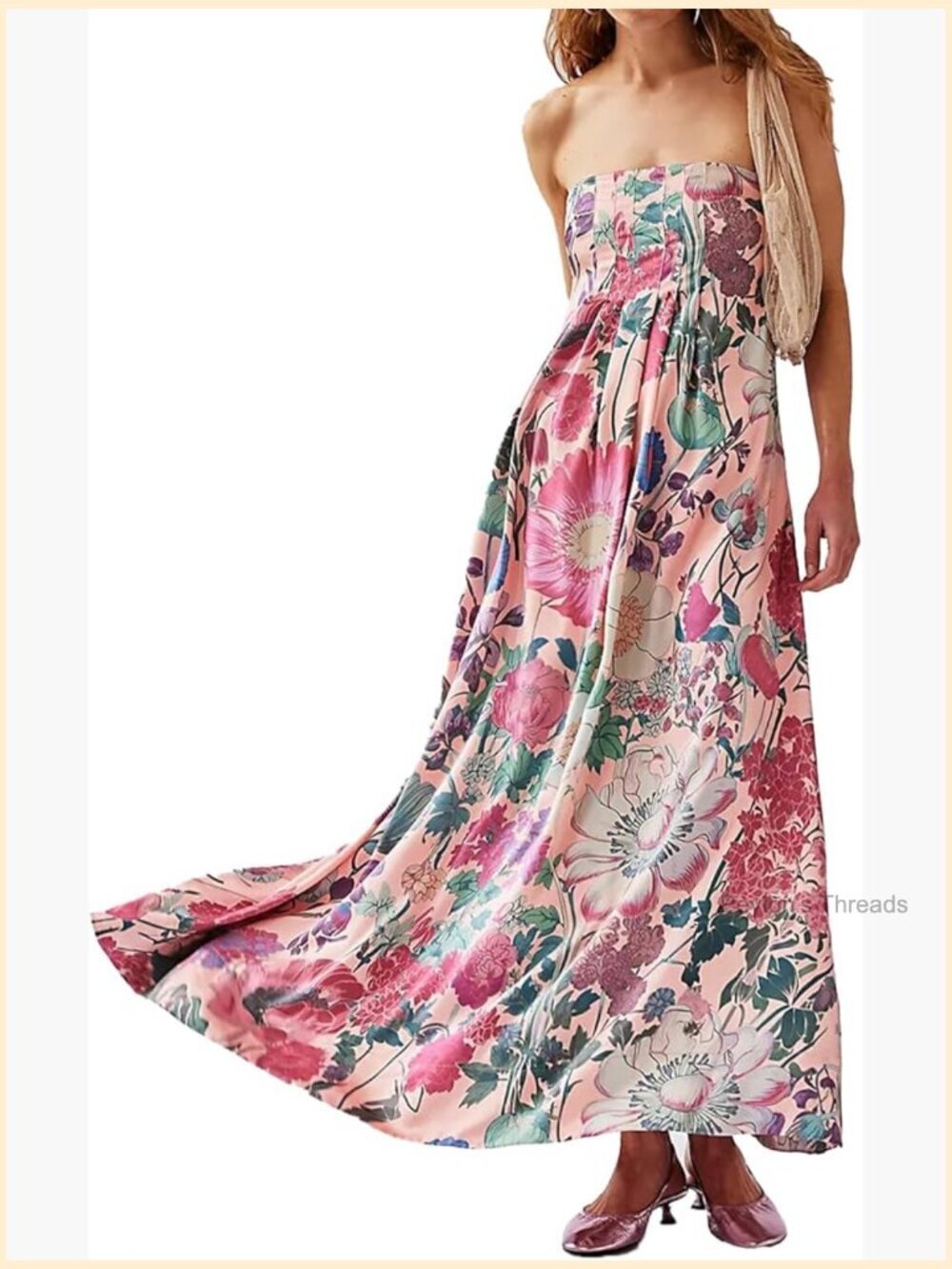 Boho Floral Maxi Dress Backless Spaghetti Strap A-Line Flow Summer Vacation